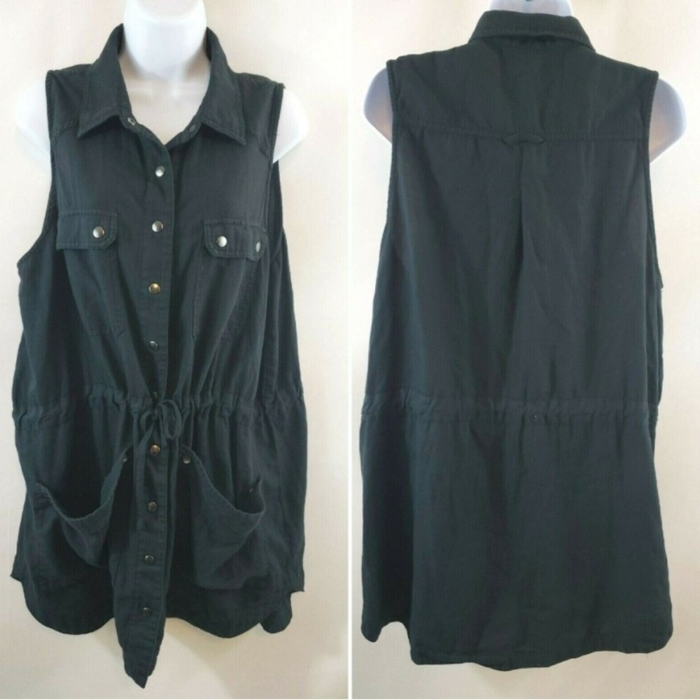 Free People Too Far Black Long Tunic Utility Cargo Vest